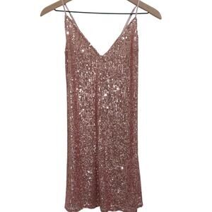 Victoria's Secret Womens Sz M Rose Gold Sequin Mini Dress Strappy V Neck
